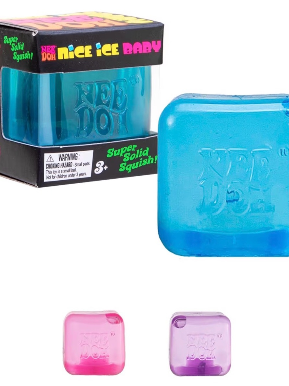 3 NeeDoh Super Solid Squish Sensory Toy Nice ice. Blue purple and pink. Sealed.